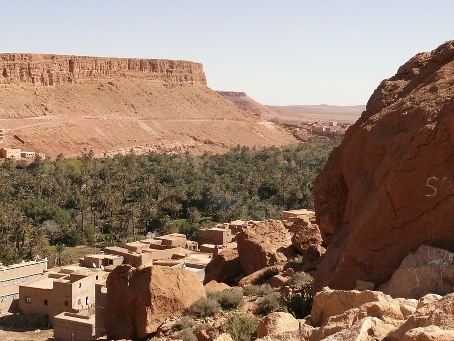 brown rock, morocco, desert, oasis, solid, rock - object, rock formation HD wallpaper