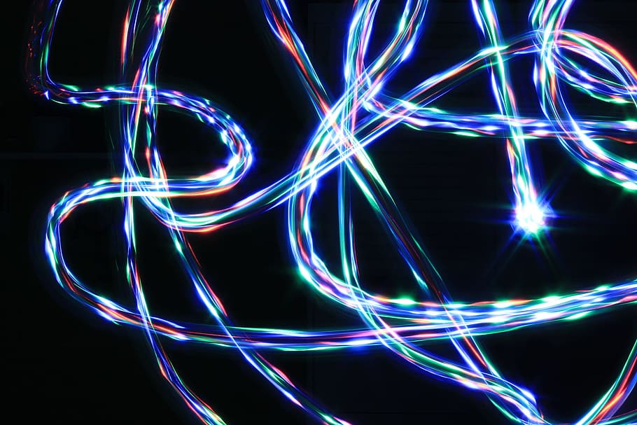 blue and multicolored light wallpaper, gift, dreams, dark, colors HD wallpaper