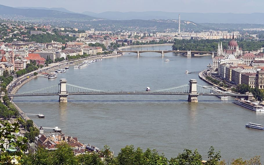 clear sky over bridge, budapest, danube, overview, chain bridge HD wallpaper