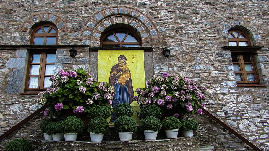 monastery, church, icon, panagia, virgin mary, architecture, HD wallpaper