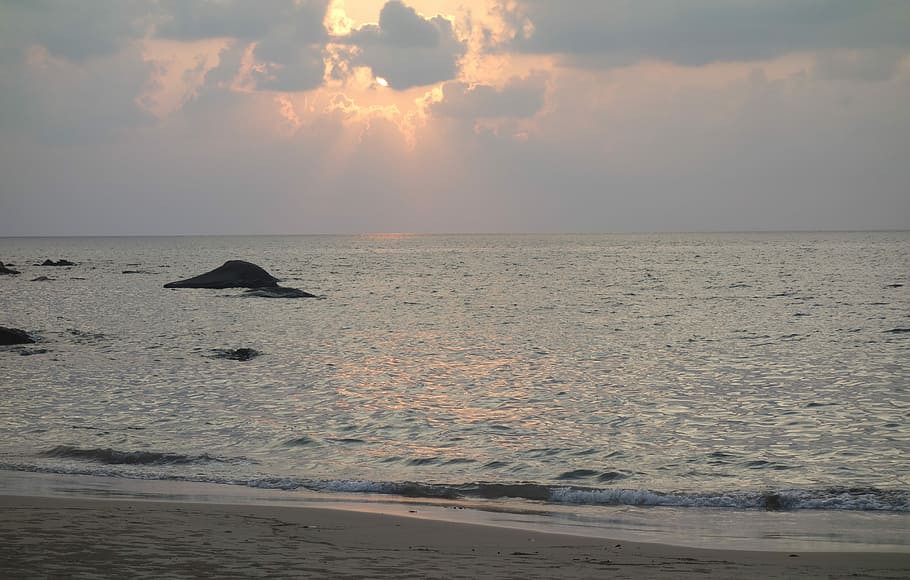 waters, sea, beach, ocean, sunset, nature, coast, sand, sky HD wallpaper