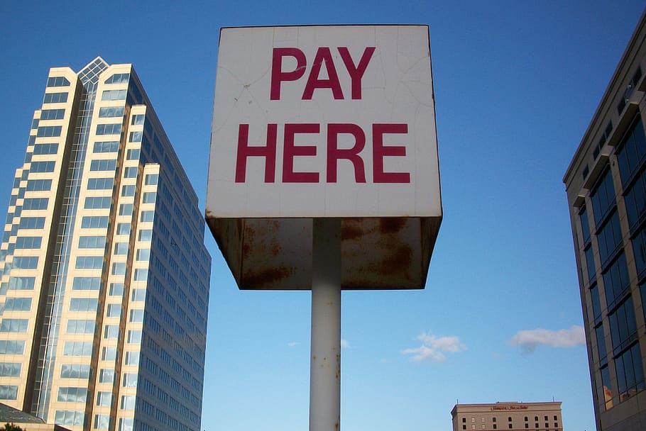 Pay Here road sign post, texas, parking, downtown, austin, payment HD wallpaper