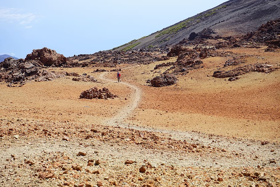 wanderin, hike, away, path, trace, sand, desert, lunar landscape HD wallpaper