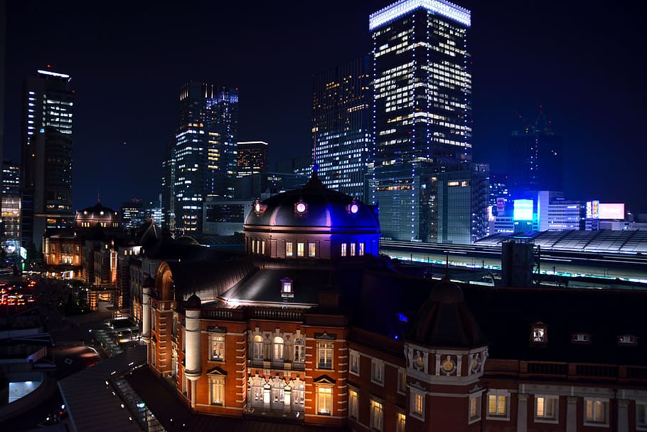 tokyo station, night view, illumination, architecture, building exterior HD wallpaper