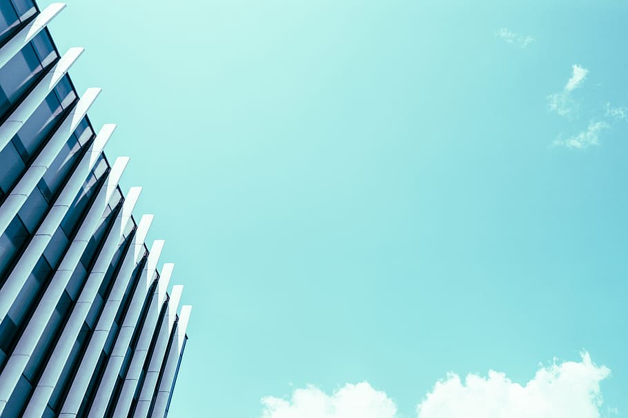 high rise building photography, clear sky during daytime, low angle HD wallpaper