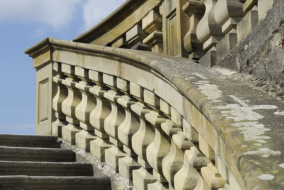 balustrade, stone wall, stairs, railing, stone stairway, old, HD wallpaper