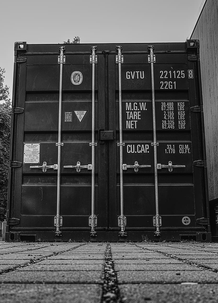 container, cargo, store, construction containers, black white, HD wallpaper
