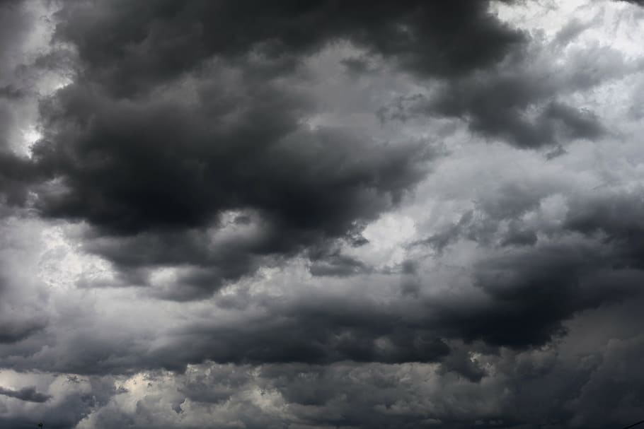 low-angle view of nimbus clouds, sunset, sky, thunderstorm HD wallpaper