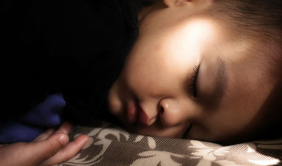 boy sleeping wears shirt, children, peace, bed, kid, face, portrait, HD wallpaper