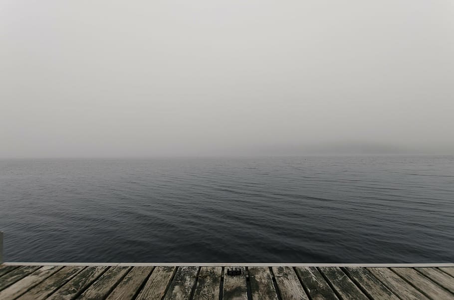 wooden dock through sea, beach, fog, jetty, mist, ocean, pier HD wallpaper