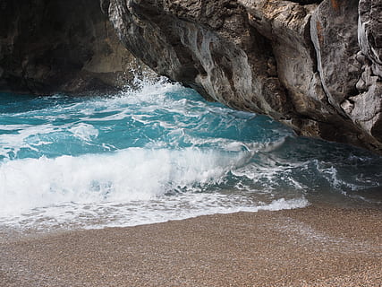 body of water beside rock, sea, wave, beach, pebble beach, booked HD wallpaper