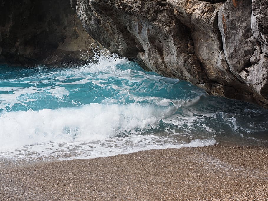 body of water beside rock, sea, wave, beach, pebble beach, booked HD wallpaper