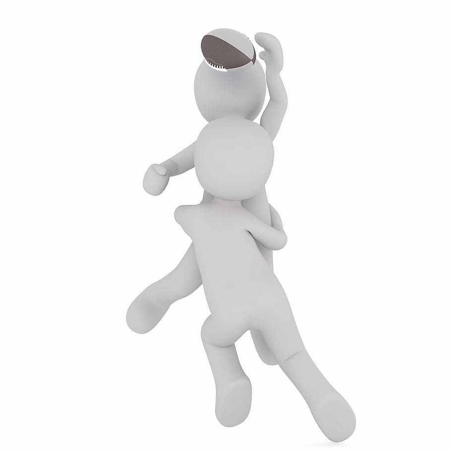 white toy figures playing football, males, 3d model, isolated HD wallpaper