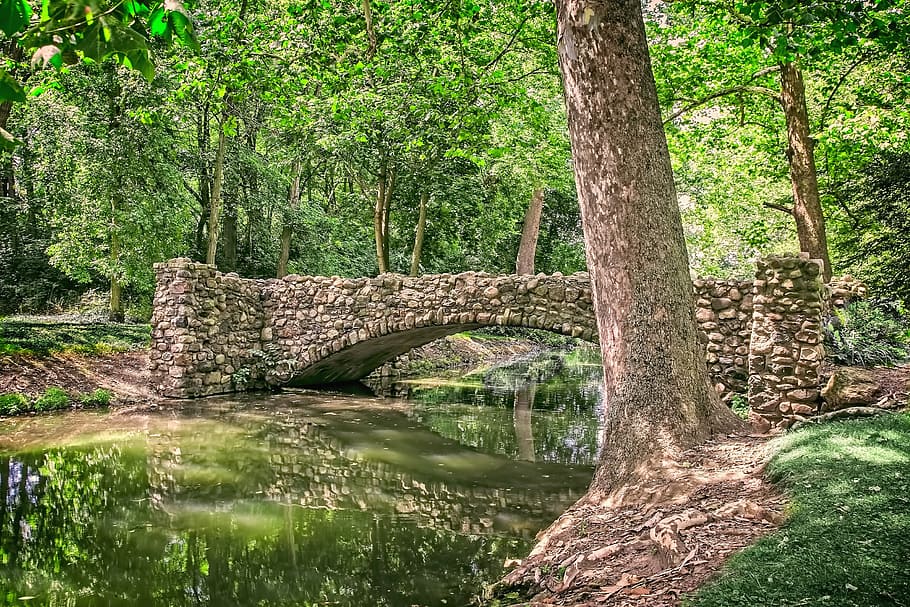 stone bridge, lagoon, water, landscape, nature, tourism, summer HD wallpaper