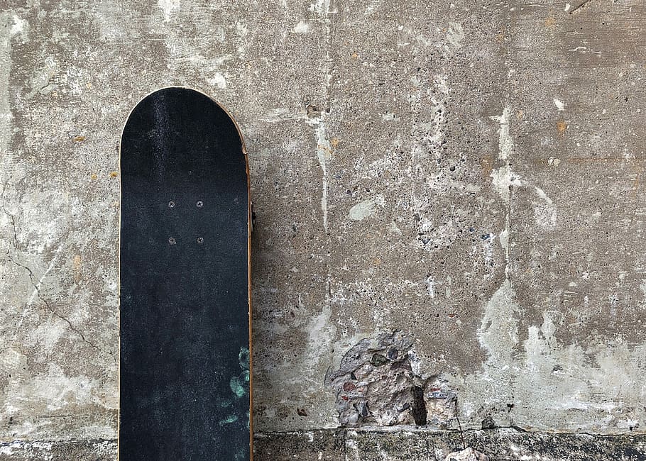 black skateboard on concrete, sport, extreme, young, skateboarding