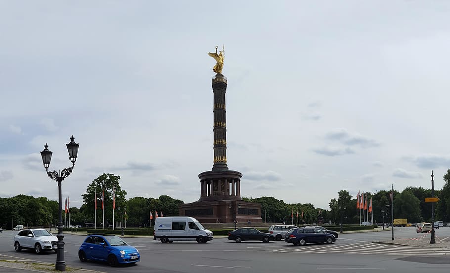 berlin, siegessäule, landmark, gold else, mode of transportation, HD wallpaper