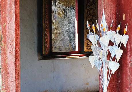 grey metal decor beside opened window at daytime, room, temple HD wallpaper