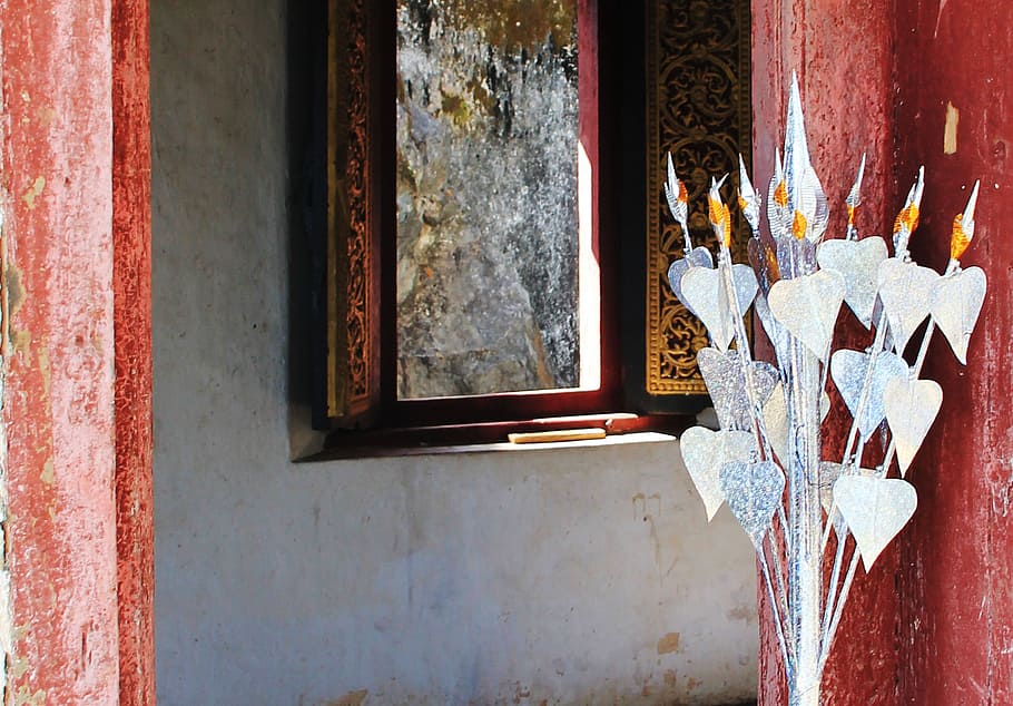 grey metal decor beside opened window at daytime, room, temple HD wallpaper