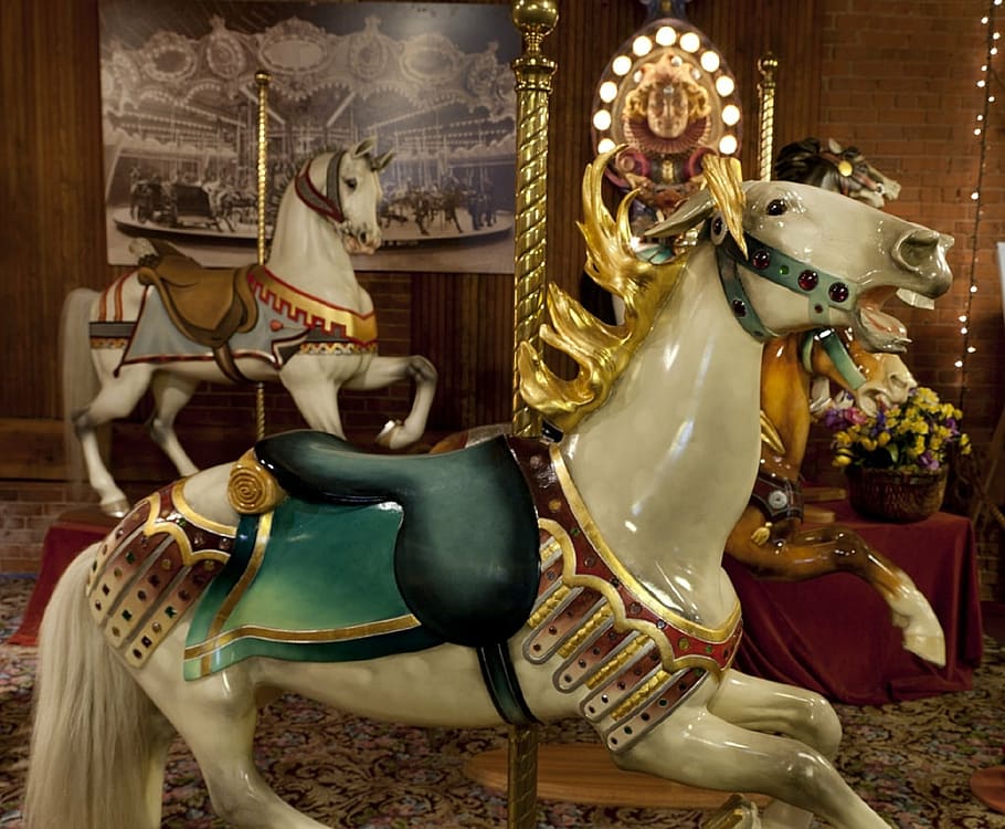 wooden horse, carousel, merry go round, vintage, retro, amusement, HD wallpaper