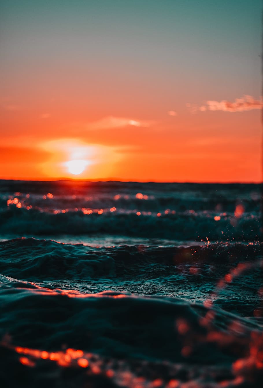 sea, dawn, nature, sky, clouds, ocean, outdoors, reflections HD wallpaper