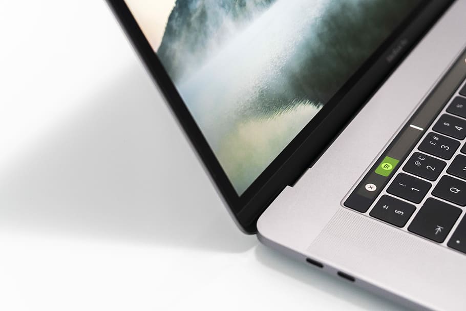 Working tool, close-up photo of MacBook Pro, laptop, computer HD wallpaper