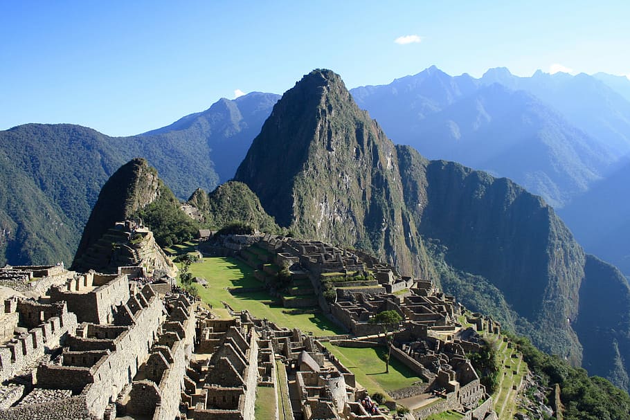 aerial view of black rocky mountain, Machu Picchu, mountain range HD wallpaper