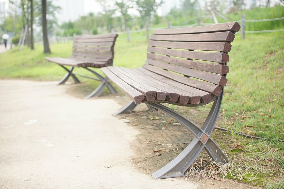 bench, chair, park, seat, empty, absence, wood - material, park bench HD wallpaper