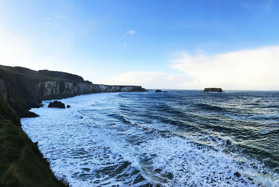 ireland, galway, clare, cliff, moher, sea, ocean, cloud, sun, HD wallpaper
