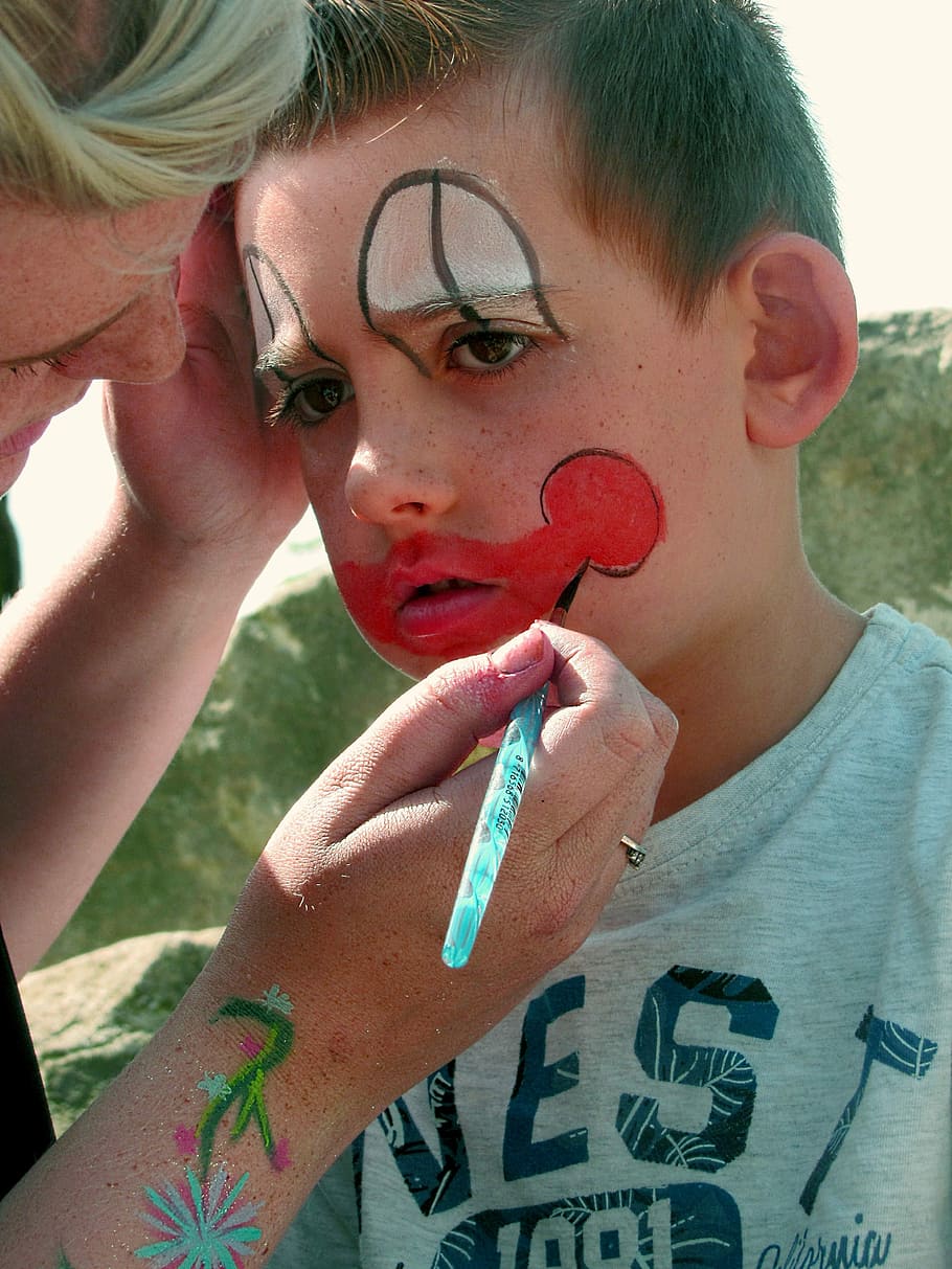 child, clown, face paint, face painting, painted, little boy, HD wallpaper