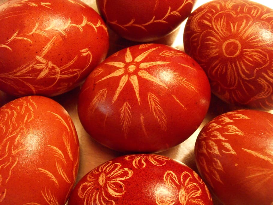 easter, eggs, red, brown, decorations, decorative, golden, patterns HD wallpaper