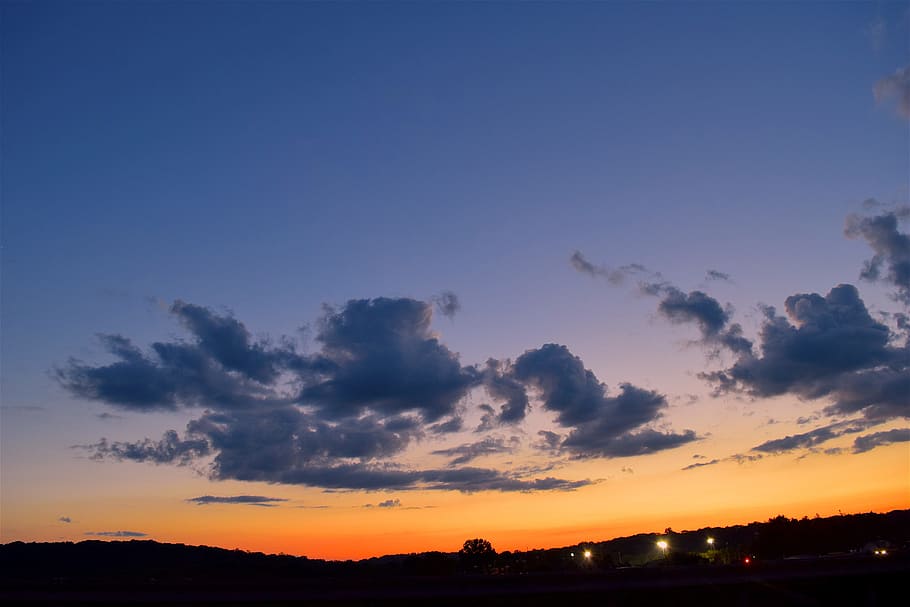 sunset, sky, clouds, landscape, summer, blue, evening, light HD wallpaper
