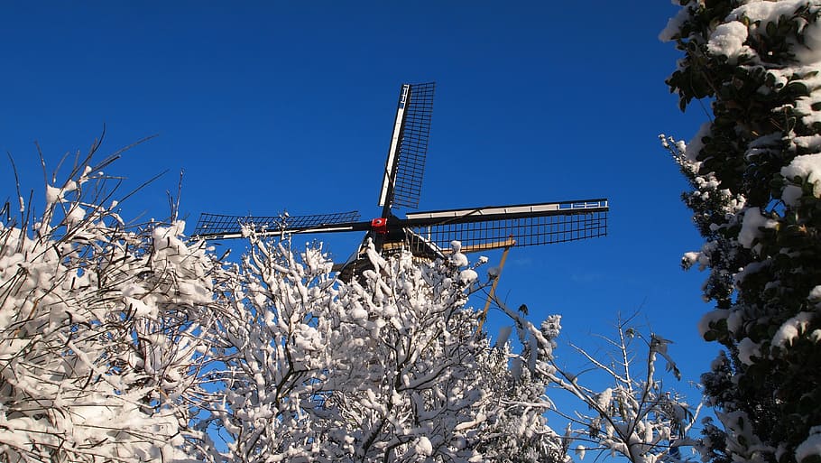 mill, wind mill, netherlands, landscape, monument, mill blades HD wallpaper
