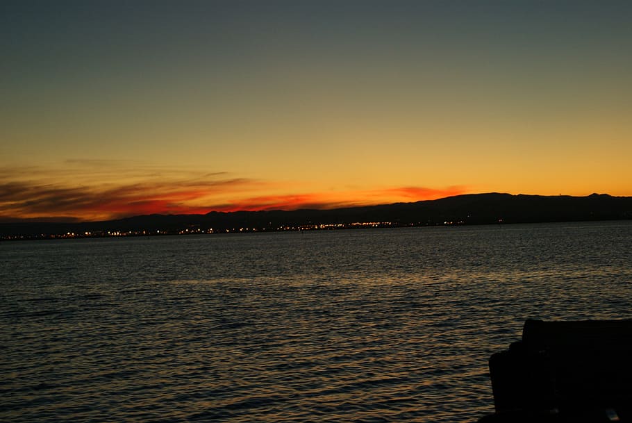 sunset, dusk, sky, clouds, orange, red, heaven, sea, sun sunset HD wallpaper