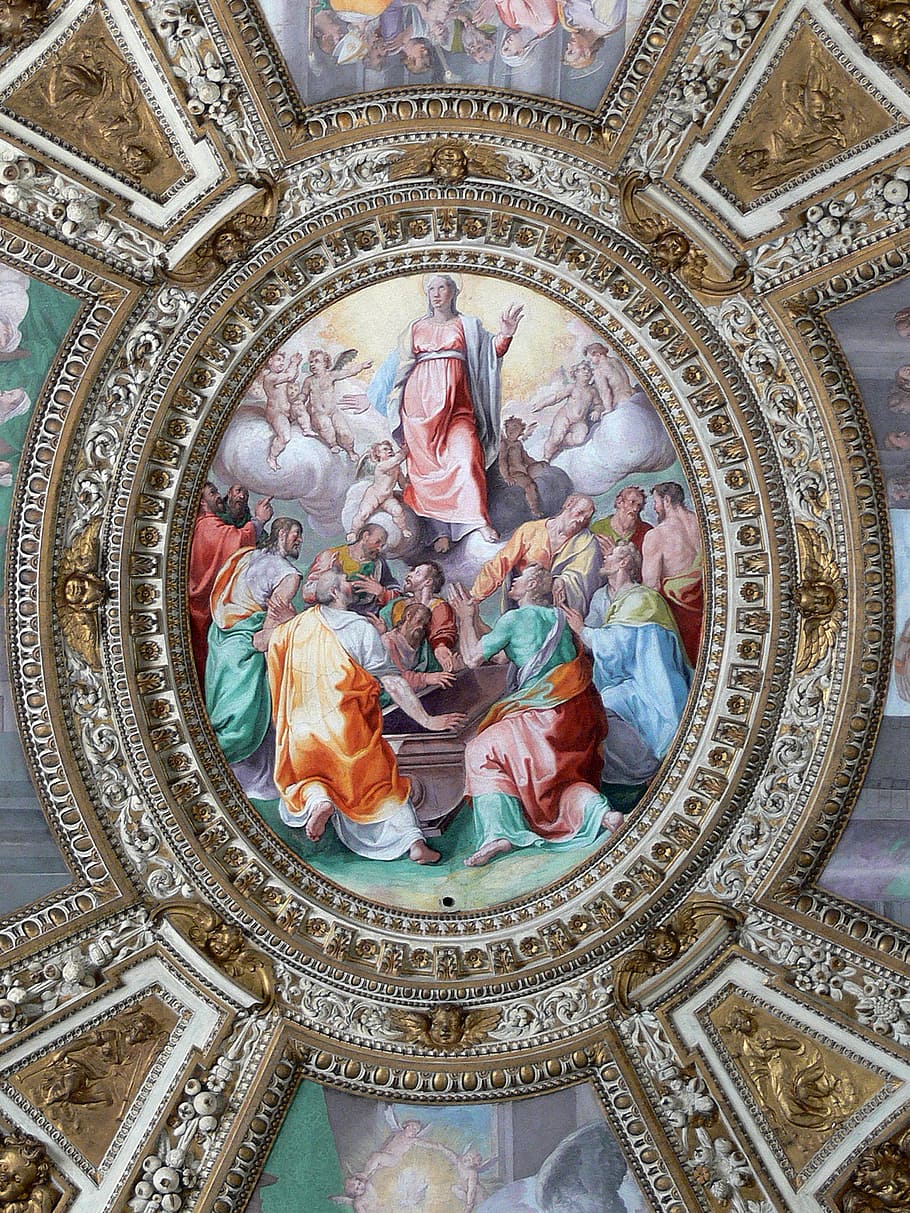 italy, rome, basilica, ceiling, sainte-marie-du-trastevere HD wallpaper