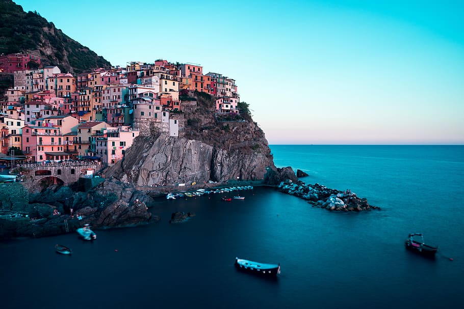 Manarola, Italy, sea, water, architecture, city, sky, building exterior HD wallpaper