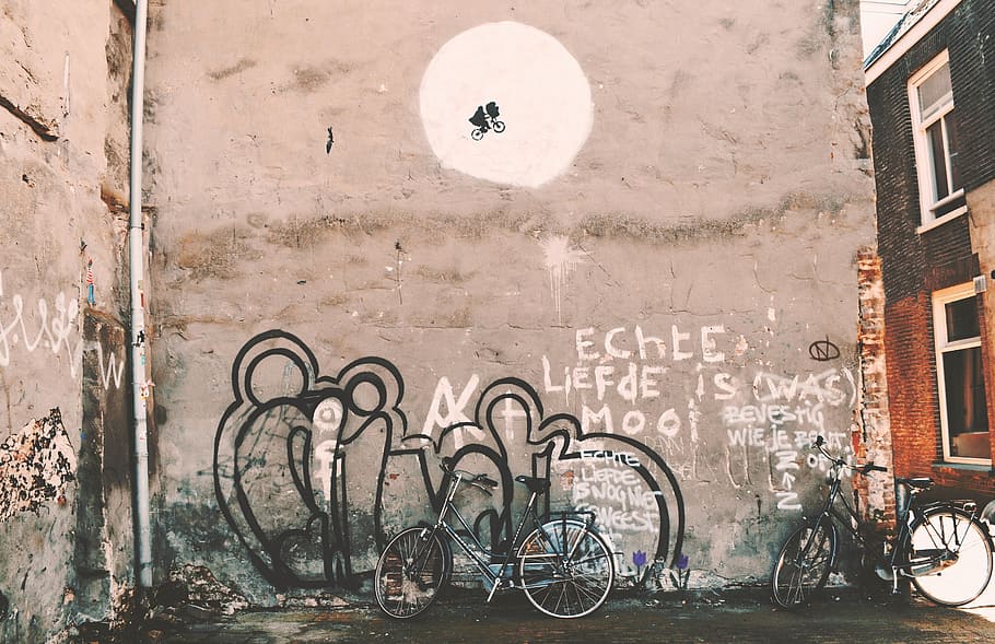 still, graffiti, vandalism, street, wall, art, bicycles, banksy, HD wallpaper