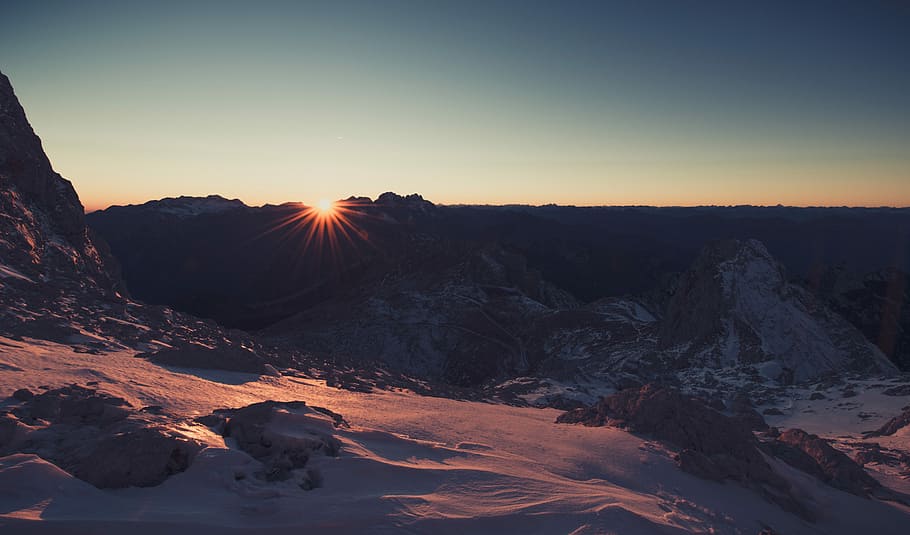 mountain covered with snow, aerial view of mountain during daytime HD wallpaper