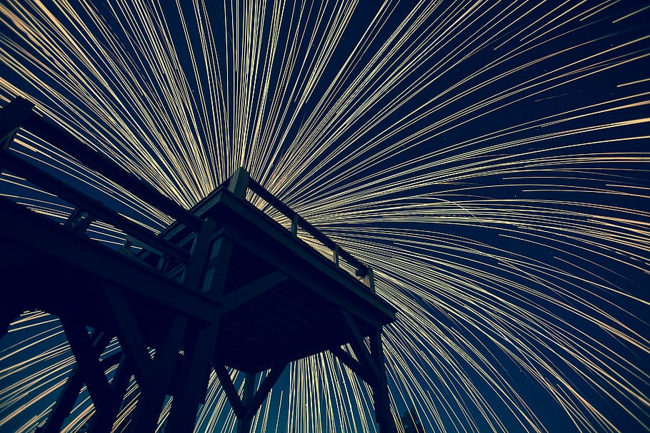 low angle view of wooden deck, sky, night, architecture, outdoors HD wallpaper