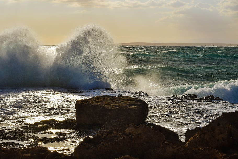 storm, wave, crushing, water, sea, rocky, splash, spectacular HD wallpaper