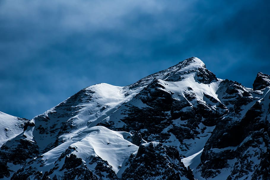 HD wallpaper: snow covered mountain under white sky, adventure ...