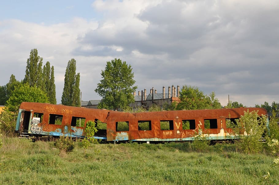 passenger carriage, coach, rust, landscape, transport, railroad HD wallpaper