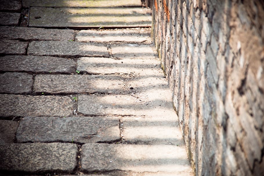 road, stone road, light and shadow, street, brick, sidewalk HD wallpaper