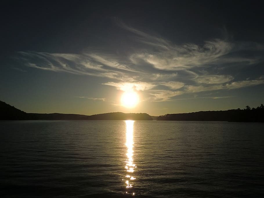 sunset, on, lake, baptiste, water, reflection, sky, cloud - sky HD wallpaper