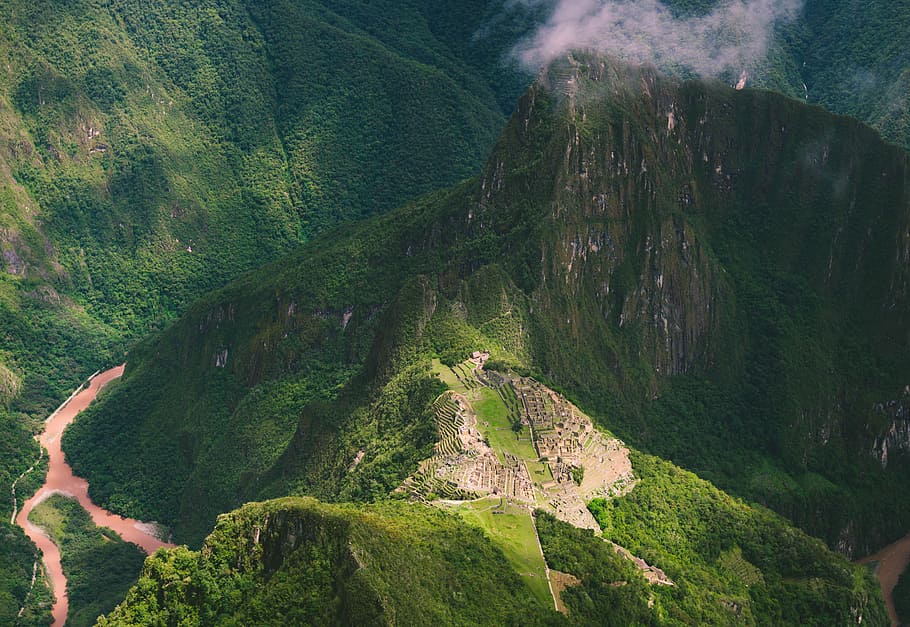 Machu Picchu Mountain, mountain range with road, river, stream HD wallpaper