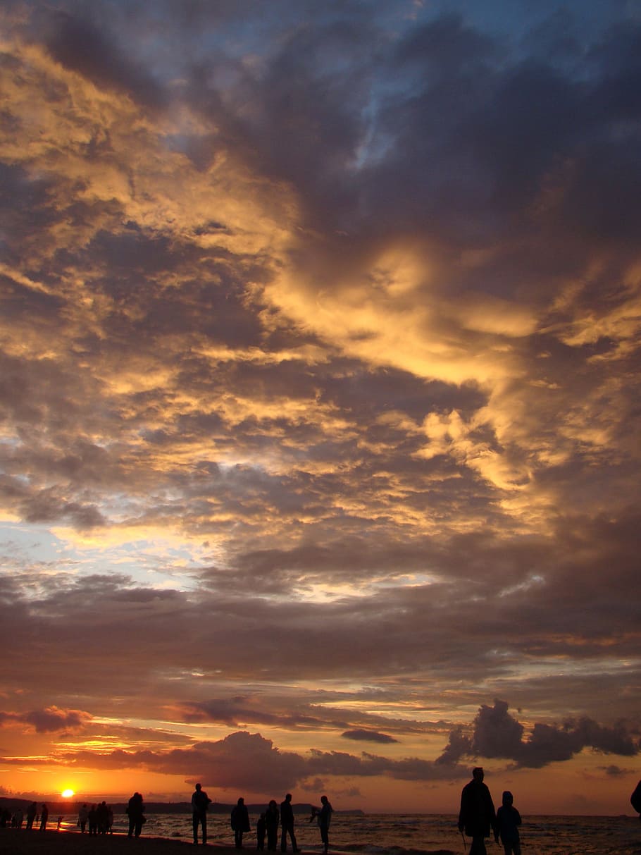 sunset, beach, sea, clouds, colors, evening, the sun, holidays HD wallpaper