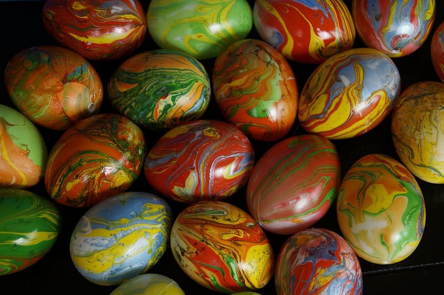 easter eggs, colored, marbled, happy easter, food, multi colored HD wallpaper