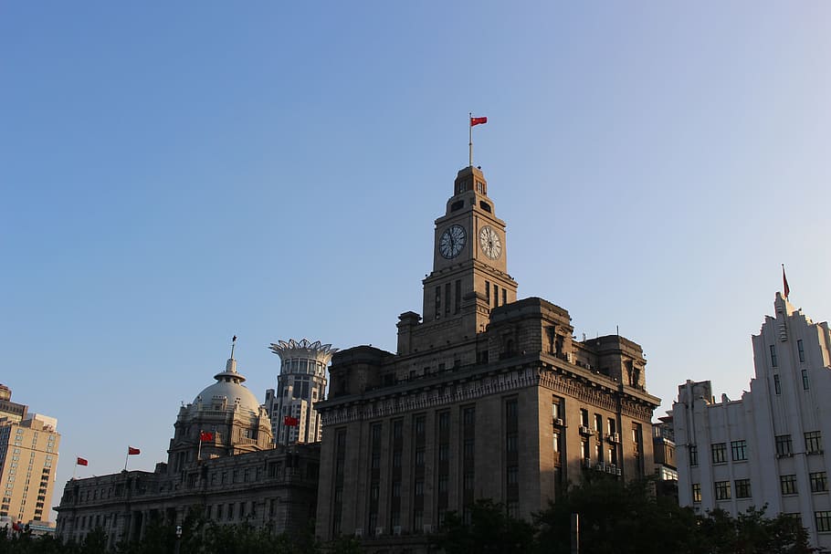 shanghai, clock, clock tower, china, building, city, chinese HD wallpaper