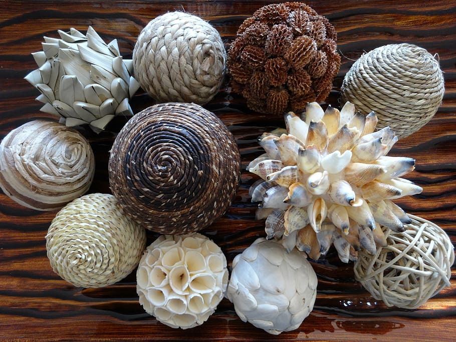 spheres, decoration, tray, materials, still life, no people HD wallpaper