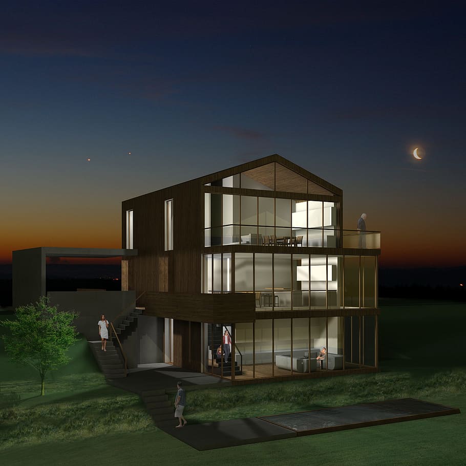 single family home, villa, rendering, visualization, architecture HD wallpaper