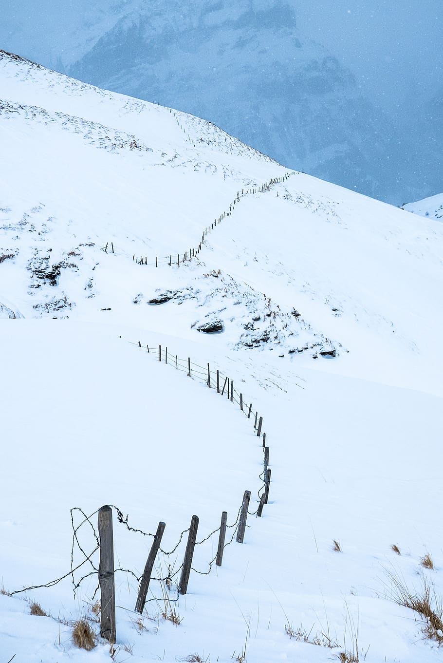 winter, grindelwald, snow, alpine nature, landscape, fence, HD wallpaper